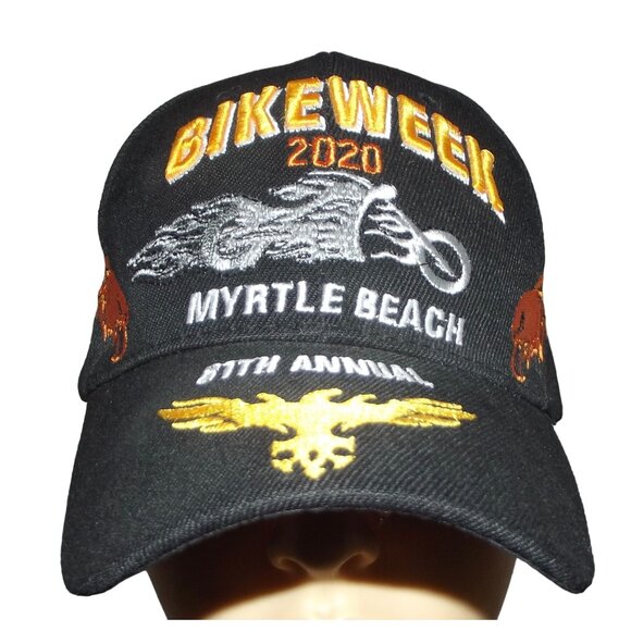 BIKE WEEK Hat 2020 Mrytle Beach black gold baseball cap Adjustable Strapback - Picture 1 of 8